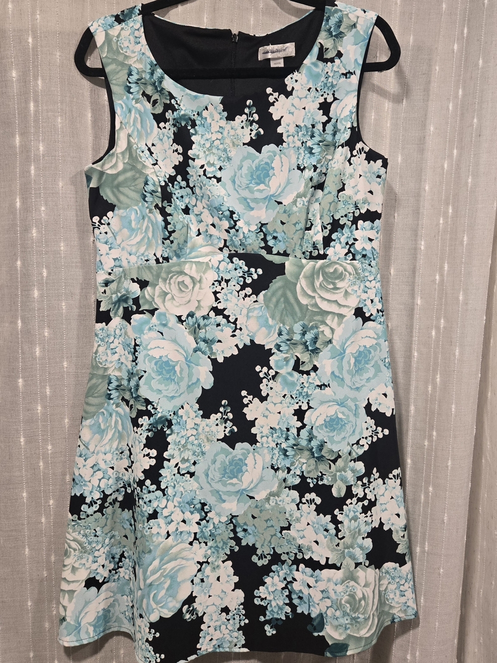dressbarn Black & Aqua Floral Crew/Scoop Neck Dress